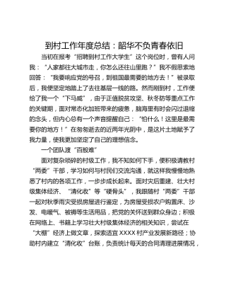 到村工作年度总结：韶华不负青春依旧
