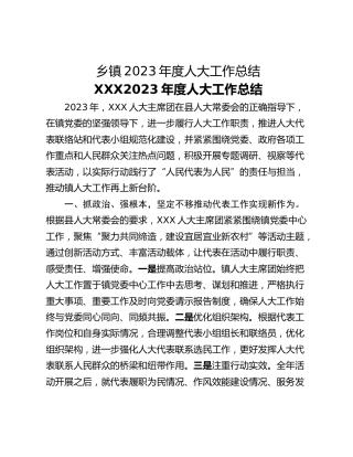 乡镇2023年度人大工作总结