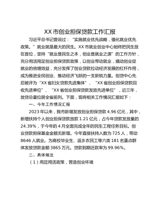XX市创业担保贷款工作汇报