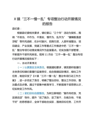 X镇“三不一慢一乱”专项整治行动开展情况的报告