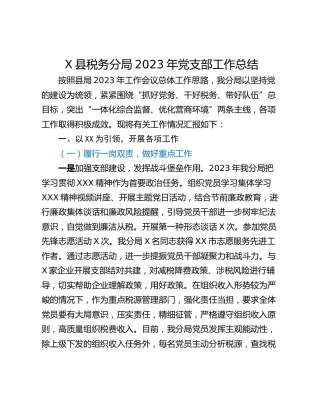 X县税务分局2023年党支部工作总结