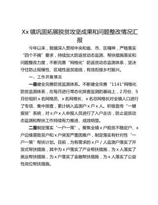 Xx镇巩固拓展脱贫攻坚成果和问题整改情况汇报