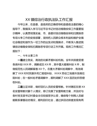 XX镇综治行政执法队工作汇报