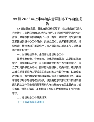 xx镇2023年上半年落实意识形态工作自查报告