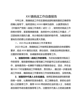 XX镇统战工作自查报告