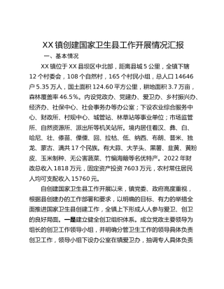 XX镇创建国家卫生县工作开展情况汇报