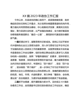 XX镇2023年政协工作汇报