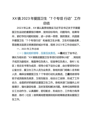 XX镇2023年爱国卫生“7个专项 行动”工作总结