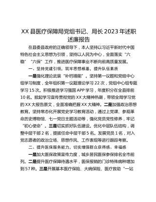 XX县医疗保障局党组书记、局长2023年述职述廉报告