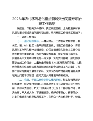2023年农村移风易俗重点领域突出问题专项治理工作总结