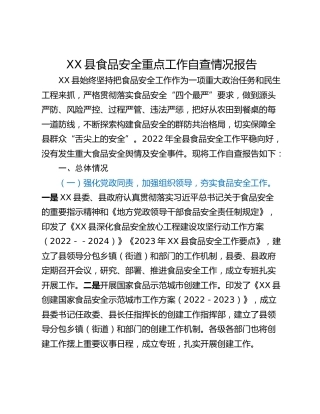 XX县食品安全重点工作自查情况报告