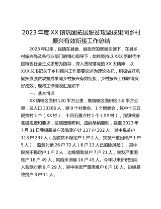 2023年度XX镇巩固拓展脱贫攻坚成果同乡村振兴有效衔接工作总结