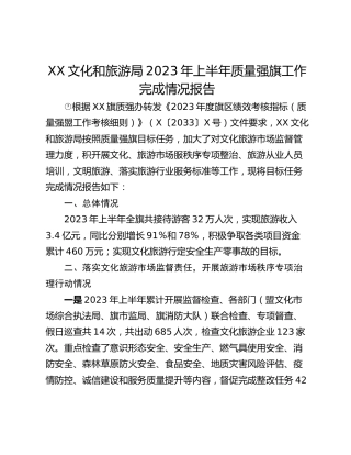 XX文化和旅游局2023年上半年质量强旗工作完成情况报告
