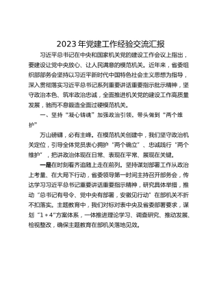 2023年党建工作经验交流汇报