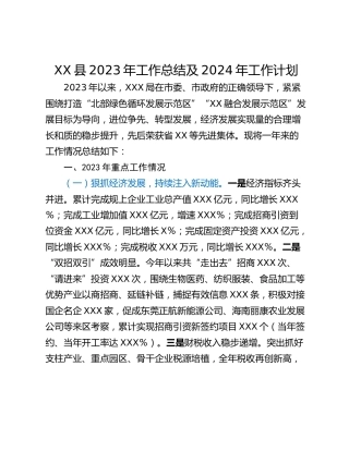 XX县2023年工作总结及2024年工作计划