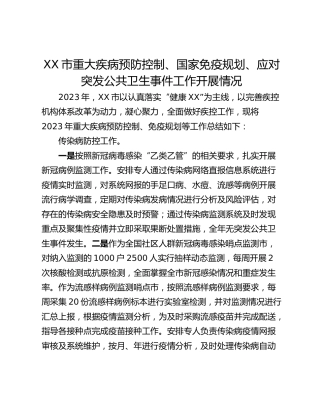 XX市重大疾病预防控制、国家免疫规划、应对突发公共卫生事件工作开展情况