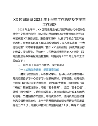 XX区司法局2023年上半年工作总结及下半年工作思路