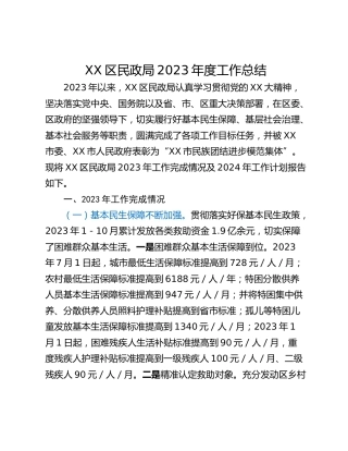 XX区民政局2023年度工作总结