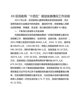 XX区民政局“十四五”规划实施情况工作总结