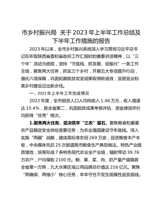 市乡村振兴局  关于2023年上半年工作总结及下半年工作措施的报告