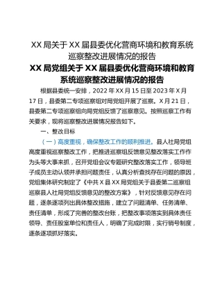XX局关于XX届县委优化营商环境和教育系统巡察整改进展情况的报告