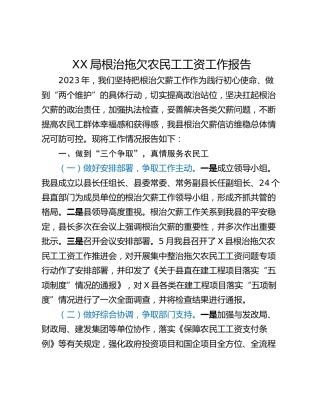 XX局根治拖欠农民工工资工作报告