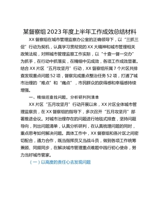 某督察组2023年度上半年工作成效总结材料
