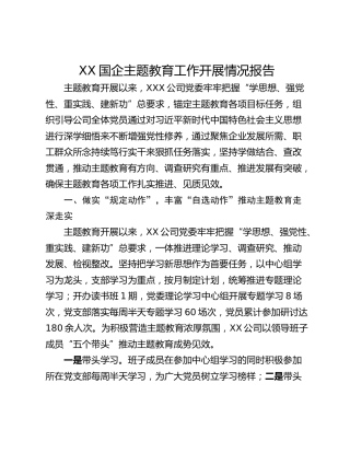XX国企主题教育工作开展情况报告