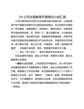 XX公司主题教育开展情况小结汇报