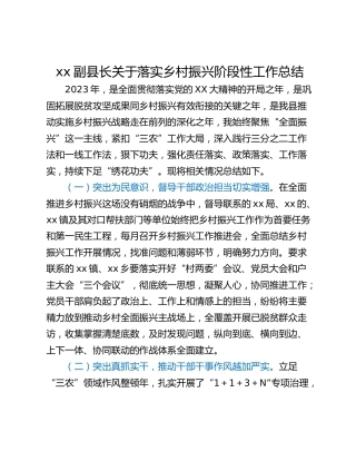 xx副县长关于落实乡村振兴阶段性工作总结