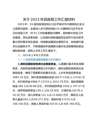 关于2023年民政局工作汇报材料