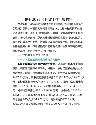 关于2023年民政工作汇报材料