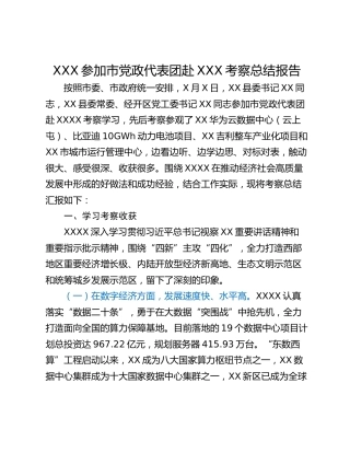 XXX参加市党政代表团赴XXX考察总结报告