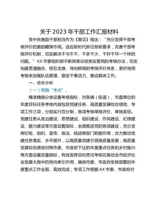 关于2023年干部工作汇报材料