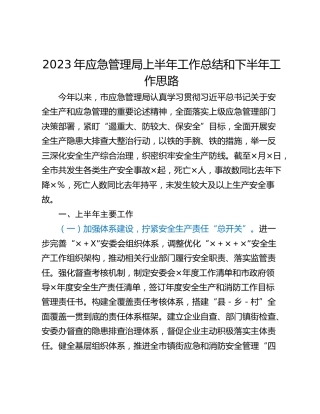 2023年应急管理局上半年工作总结和下半年工作思路