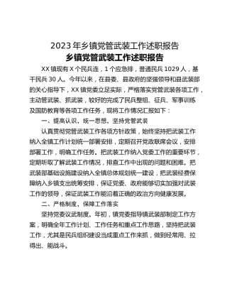 2023年乡镇党管武装工作述职报告