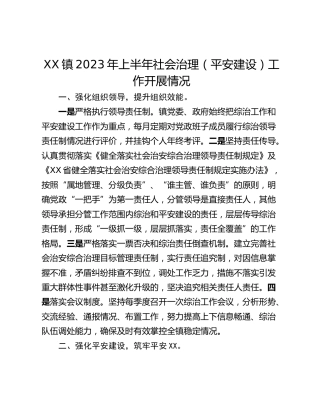 XX镇2023年上半年社会治理（平安建设）工作开展情况