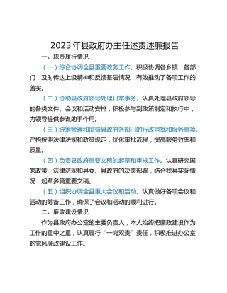 2023年县政府办主任述责述廉报告