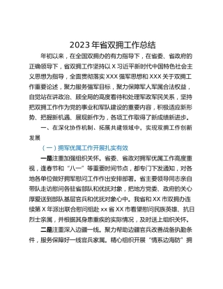 2023年省双拥工作总结