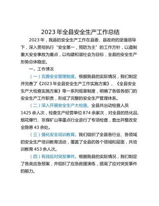 2023年全县安全生产工作总结