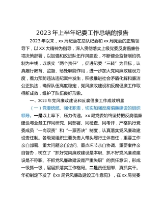 2023年上半年纪委工作总结的报告