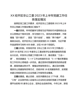 XX经开区非公工委2023年上半年党建工作任务落实情况