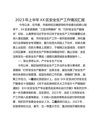 2023年上半年XX区安全生产工作情况汇报