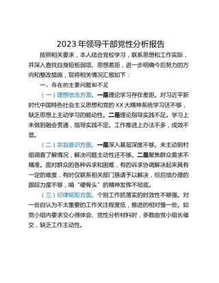 2023年领导干部党性分析报告