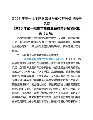 2023年第一批主题教育参学单位开展情况报告（总结）