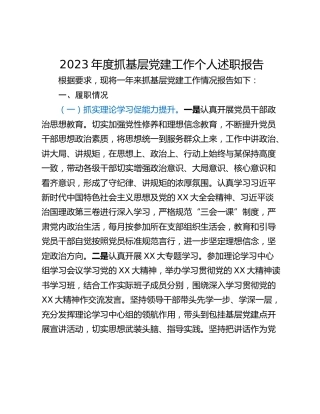 2023年度抓基层党建工作个人述职报告