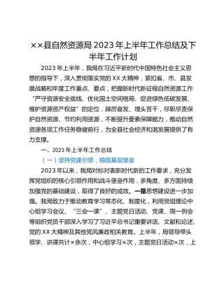 ××县自然资源局2023年上半年工作总结及下半年工作计划