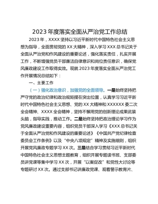 2023年度落实全面从严治党工作总结_1
