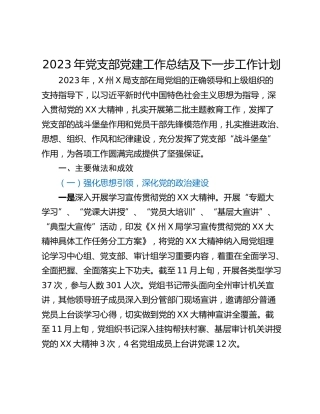 2023年党支部党建工作总结及下一步工作计划