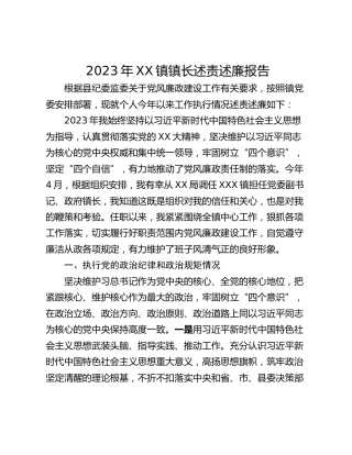 2023年XX镇镇长述责述廉报告